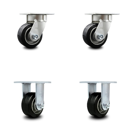 Service Caster 4 Inch Kingpinless Rubber on Aluminum Wheel Swivel Caster Swivel 2 Rigid, 2PK SCC-KP30S420-RAR-2-R-2
